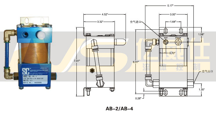 sc空气/氮气增压器AB-2系列产品及尺寸图