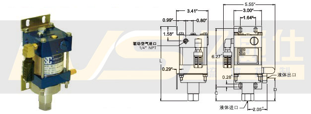美国SC气驱液体增压泵L3系列产品及安装尺寸图