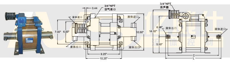 美国SC气驱液体增压泵10-6（L）系列产品及安装尺寸图