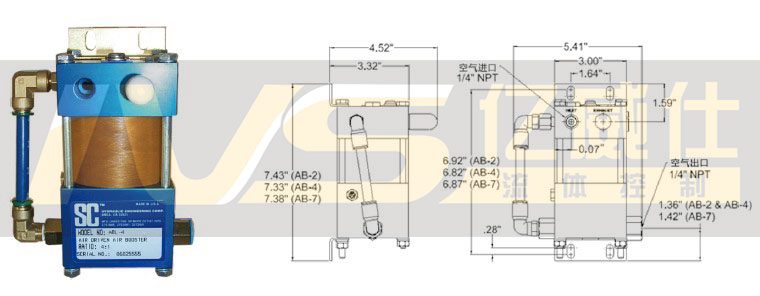 sc空气/氮气增压器AB-4系列产品及尺寸图